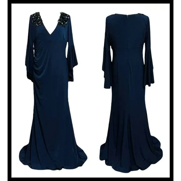 Calvin Klein | Dresses | Calvin Klein Sz 2 Navy Blue V Neck Cropped Plain  Maxi Dress Retail 221 | Poshmark